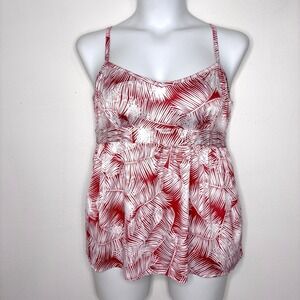 Tex By Max Azria Top Large Red White Cami Babydoll Boho Tropical Beach Resort